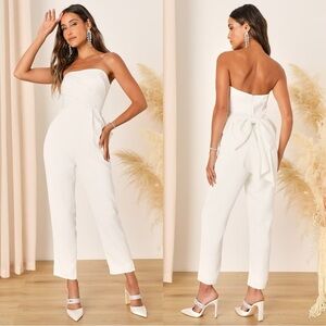 NWOT Lulus Beloved Bliss Ivory Strapless Slim Leg Bow Jumpsuit‎